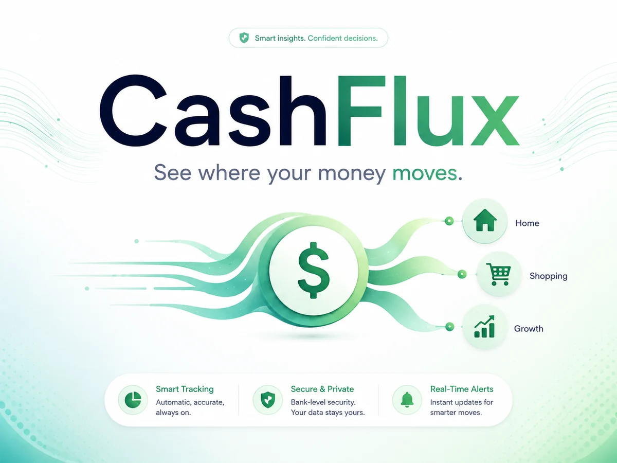 CashFlux brand poster — See where your money moves.